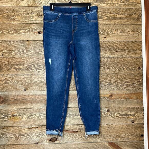 Spanx Distressed Ankle Skinny Jeans Blue Pull-On Stretch Size Large - Picture 5 of 10